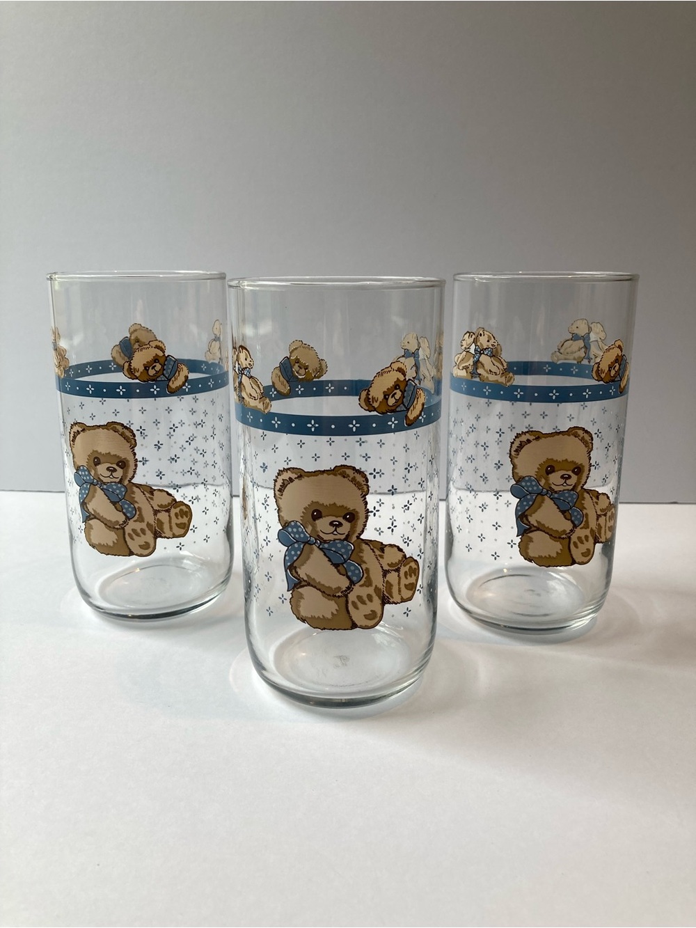 Vtg Tienshan Country Bear Large Tumbler Glasses Set of 3 Cottagecore Granny 90s